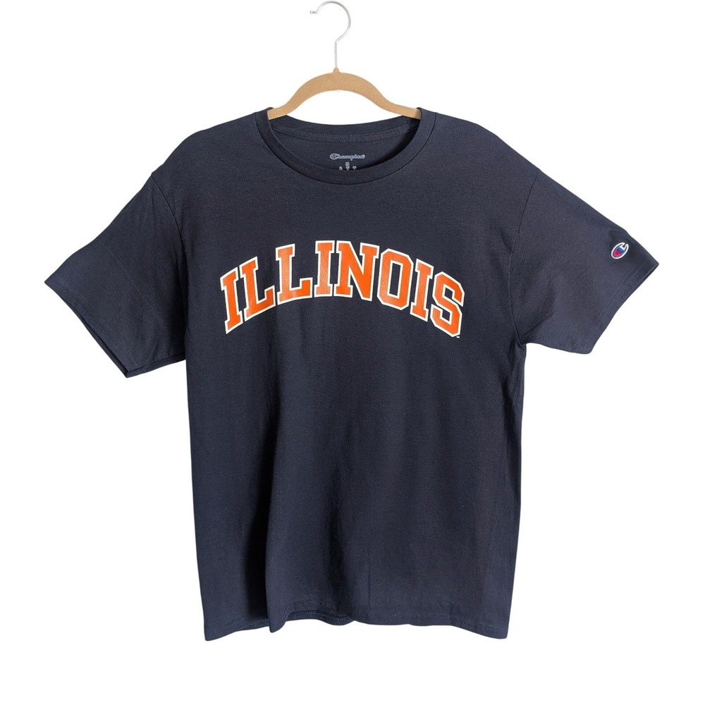 Champion Illinois Navy Blue Bold Varsity Orange Graphic Cotton Tee Shirt